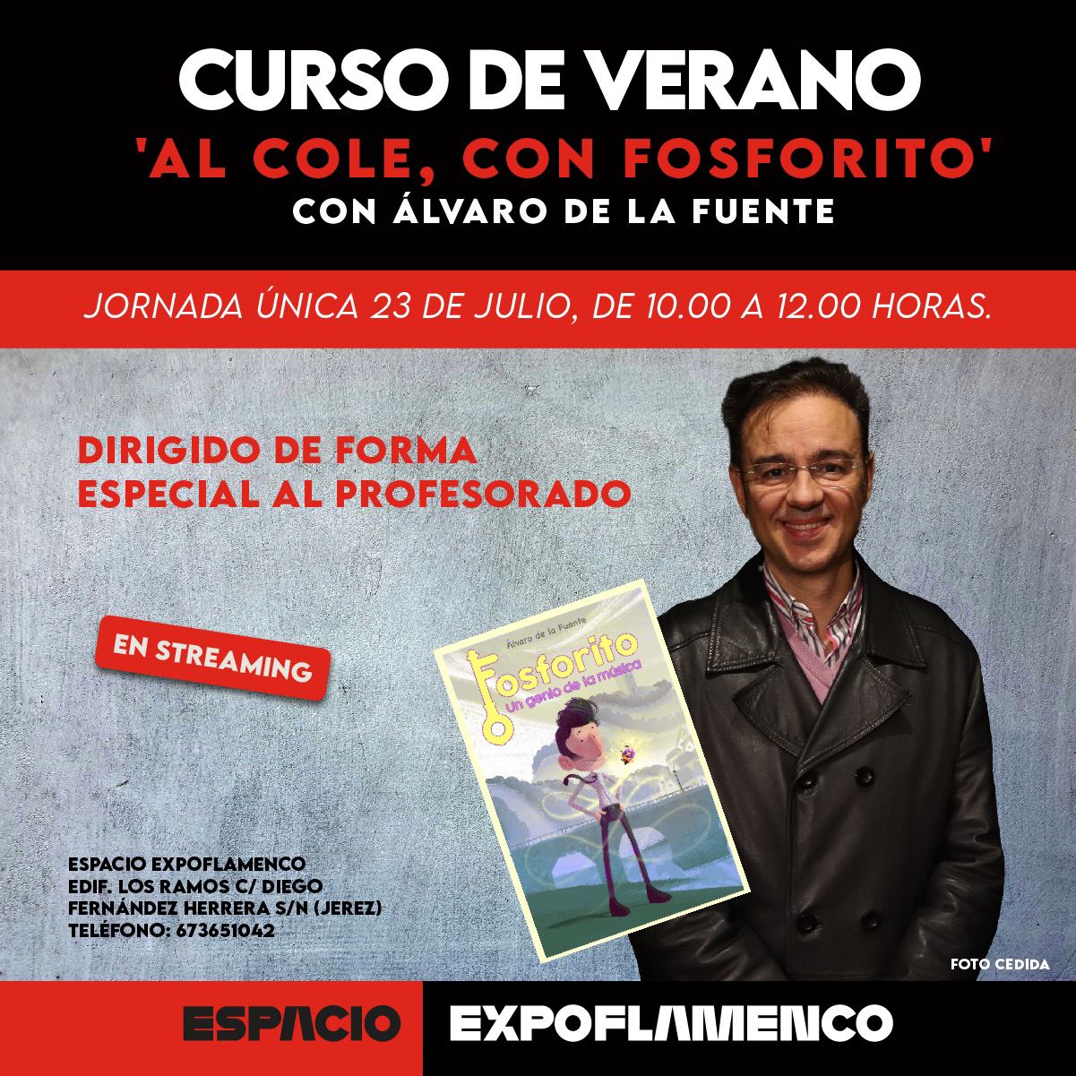 Cartel promocional del curso de verano de Álvaro de la Fuente: Al cole con Fosforito