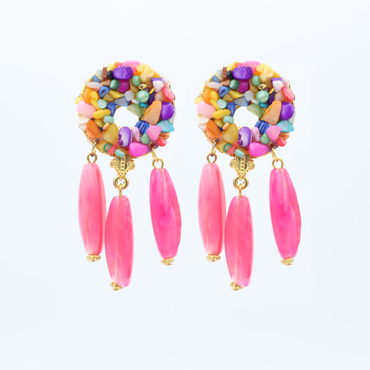 Pendientes piedras de colores 3 gotas cristal - Rosa